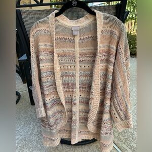 Chicos Size 1 (oversized, so equiv to 12-14)  open front loose-weave cardigan